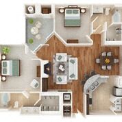 Floor plan for 2 beds, 2 baths, 1399 sqft